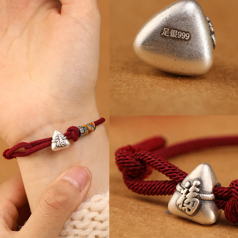 Buddha Stones 999スターリングシルバーフーキャラクター粽子型チャーム幸運繁栄ロープブレスレット - image 12