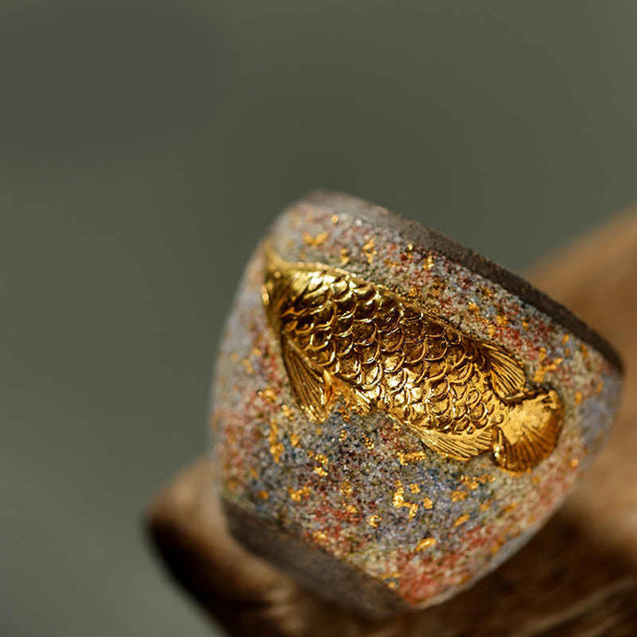 Buddha Stones ゴールデンアロワナ鯉陶器ティーカップカンフーティーカップ - image 6