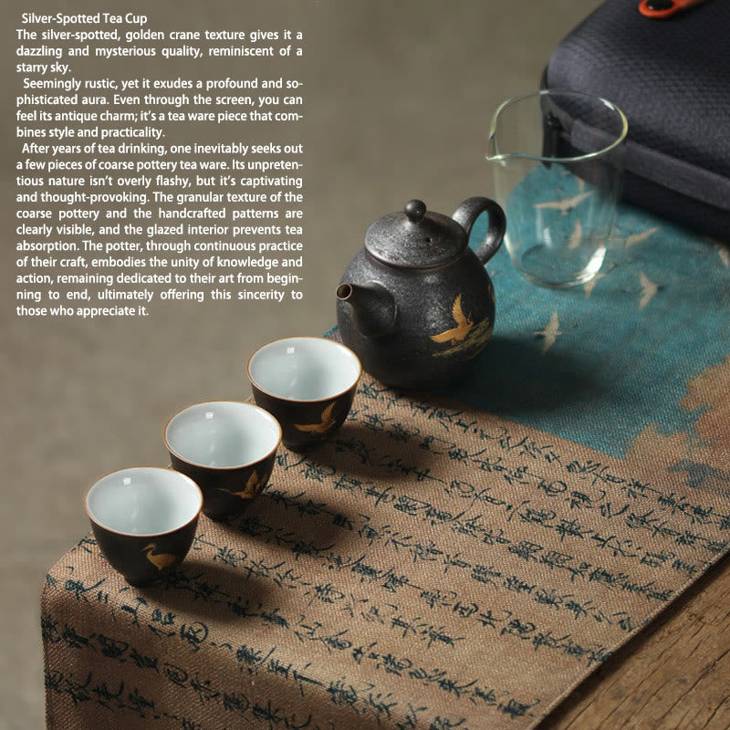 Buddha Stones 小さな手描きの金鶴陶器ティーカップカンフーティーカップ40ml - image 12