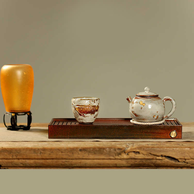 Buddha Stones 手作りのゴールデンアロワナ鯉陶器ティーカップカンフーティーカップティーポット - image 12