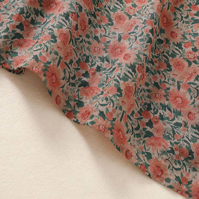 Buddha Stones 夏用カエルボタンスタンドカラー半袖花柄レディースコットンシャツ - image 11