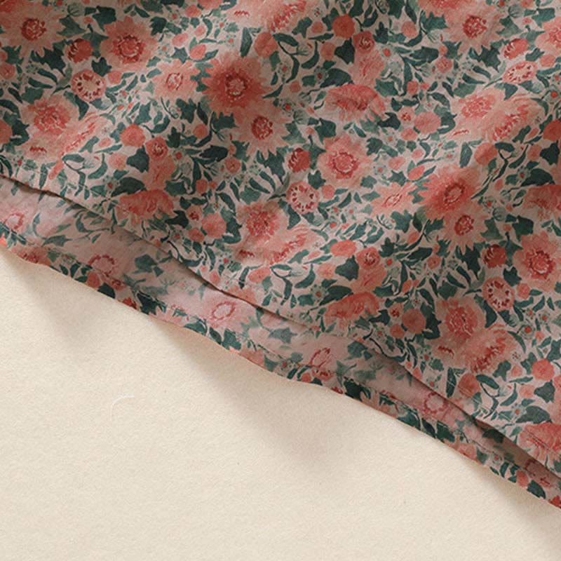 Buddha Stones 夏用カエルボタンスタンドカラー半袖花柄レディースコットンシャツ - image 12