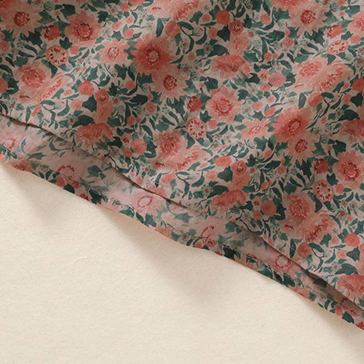 Buddha Stones 夏用カエルボタンスタンドカラー半袖花柄レディースコットンシャツ - image 12