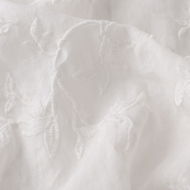 Buddha Stones 春のVネック長袖リーフ柄レディースコットンシャツ - image 11