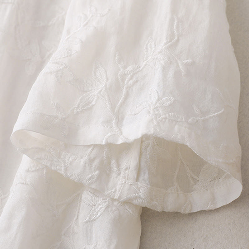 Buddha Stones 春のVネック長袖リーフ柄レディースコットンシャツ - image 9