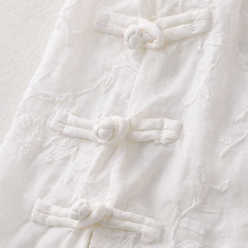 Buddha Stones 春のVネック長袖リーフ柄レディースコットンシャツ - image 10