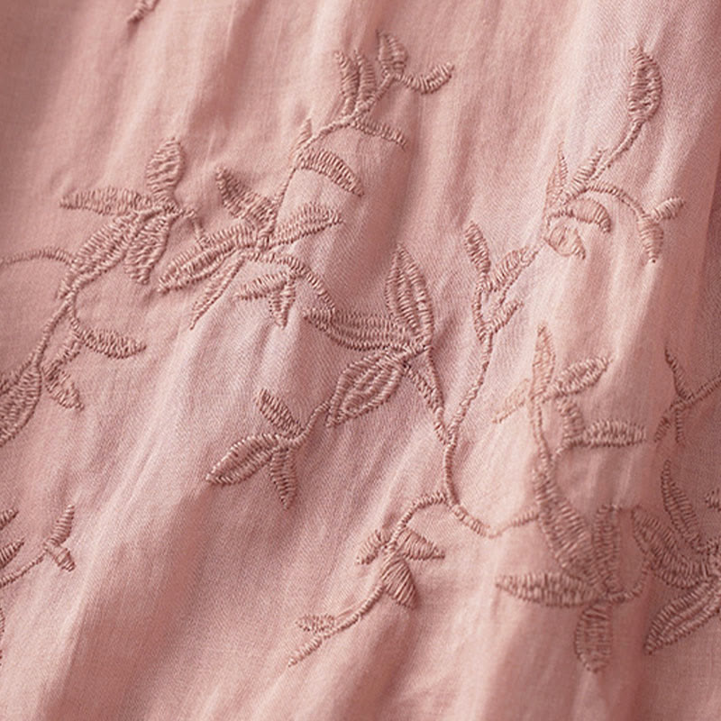 Buddha Stones 春のVネック長袖リーフ柄レディースコットンシャツ - image 2