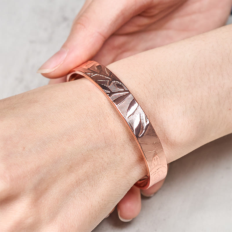 Buddha Stones ローズフラワー柄銅製バランス幸運オープンカフブレスレットバングル - image 3