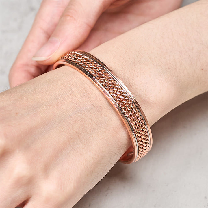 Buddha Stones 編み込みデザイン 銅製 オープン調節可能 バランスカフブレスレット バングル - image 3