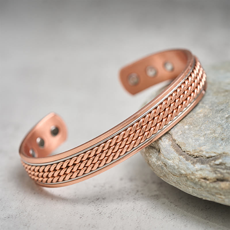 Buddha Stones 編み込みデザイン 銅製 オープン調節可能 バランスカフブレスレット バングル - image 1