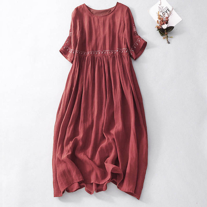 Buddha Stones無地刺繍入り半袖ミディ丈ワンピース（ポケット付き） - 耐火レンガ - US12、 UK/AU16、 EU44 (2XL) - image 16