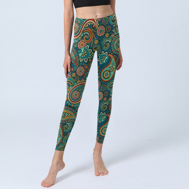 Buddha Stones レトロなペイズリー柄プリントのジムレギンス レディース ヨガパンツ - image 5