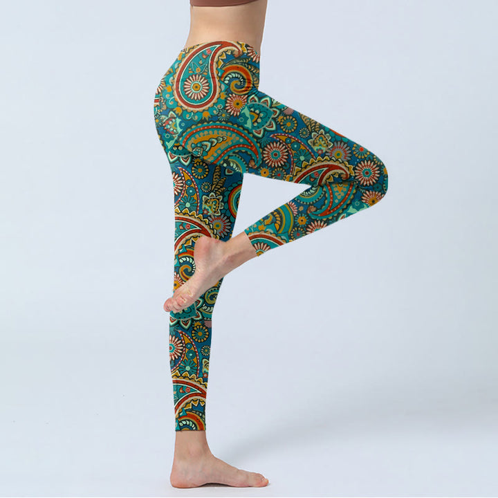 Buddha Stones レトロなペイズリー柄プリントのジムレギンス レディース ヨガパンツ - image 3