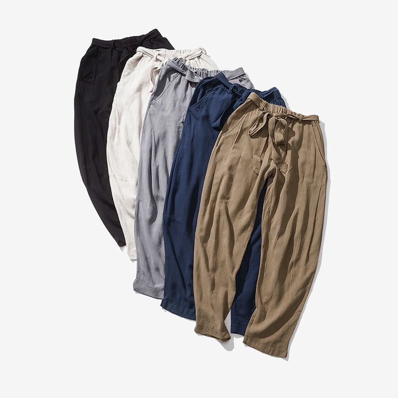 Buddha Stones ドローストリング 伸縮性ウエスト アンクル丈 メンズ ポリエステル パンツ ポケット付き - image 7