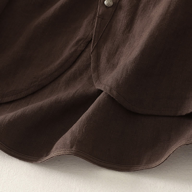 Buddha Stones 春の無地Vネック長袖レディースコットンシャツ - image 3