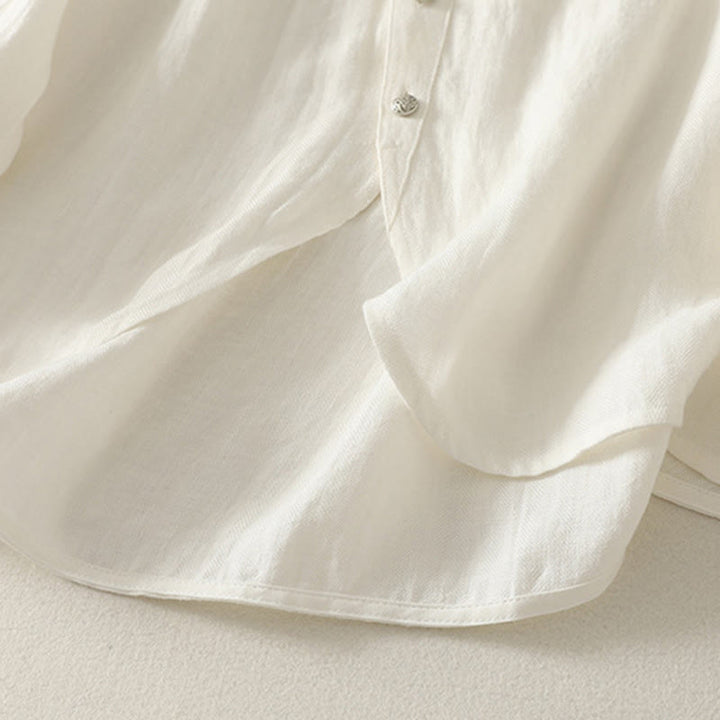 Buddha Stones 春の無地Vネック長袖レディースコットンシャツ - image 8