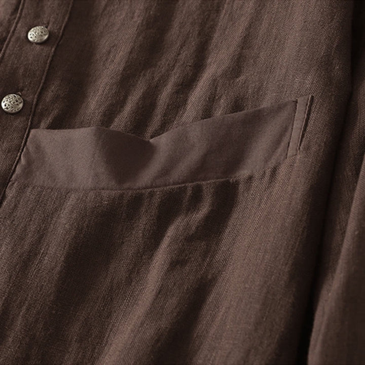 Buddha Stones 春の無地Vネック長袖レディースコットンシャツ - image 4