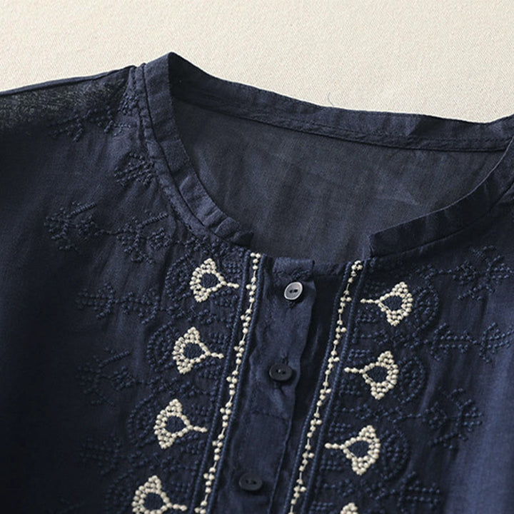 Buddha Stones 夏用花柄クルーネック半袖レディースポリエステルシャツ - image 1