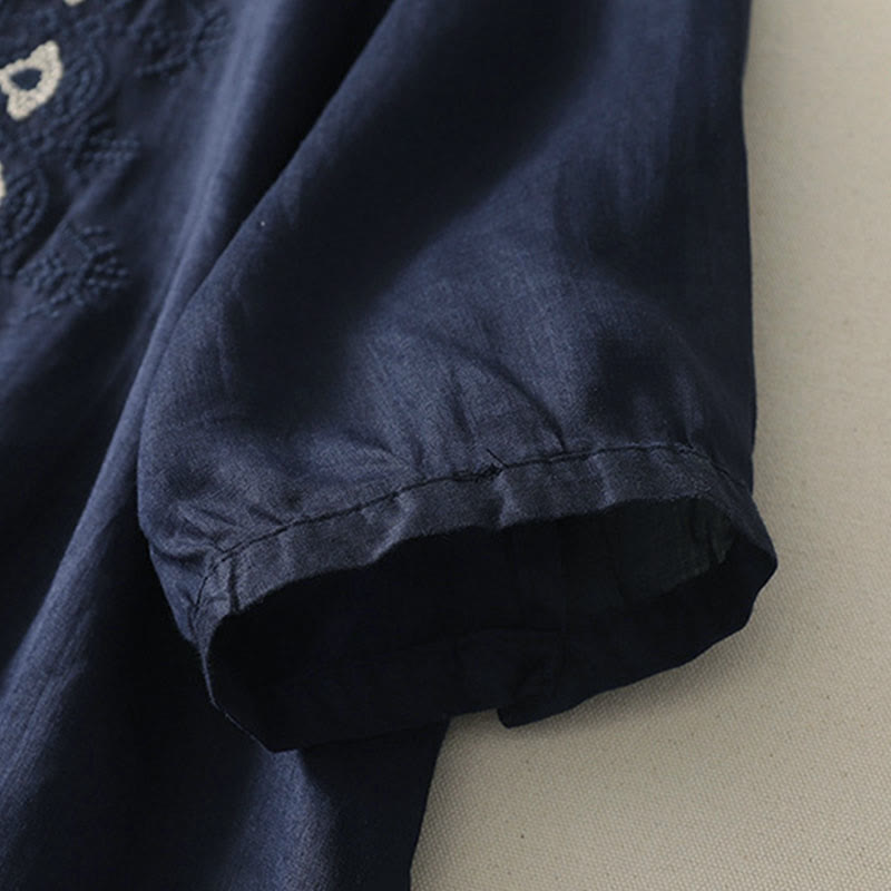 Buddha Stones 夏用花柄クルーネック半袖レディースポリエステルシャツ - image 3