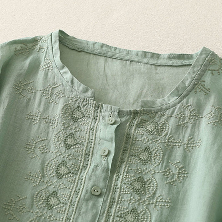 Buddha Stones 夏用花柄クルーネック半袖レディースポリエステルシャツ - image 11