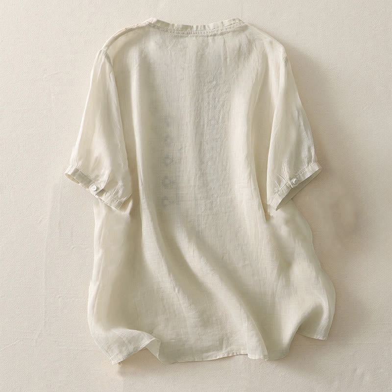 Buddha Stones 夏用花柄クルーネック半袖レディースポリエステルシャツ - image 15