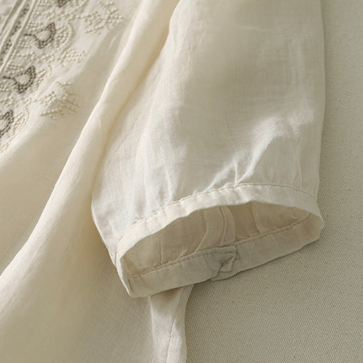 Buddha Stones 夏用花柄クルーネック半袖レディースポリエステルシャツ - image 19