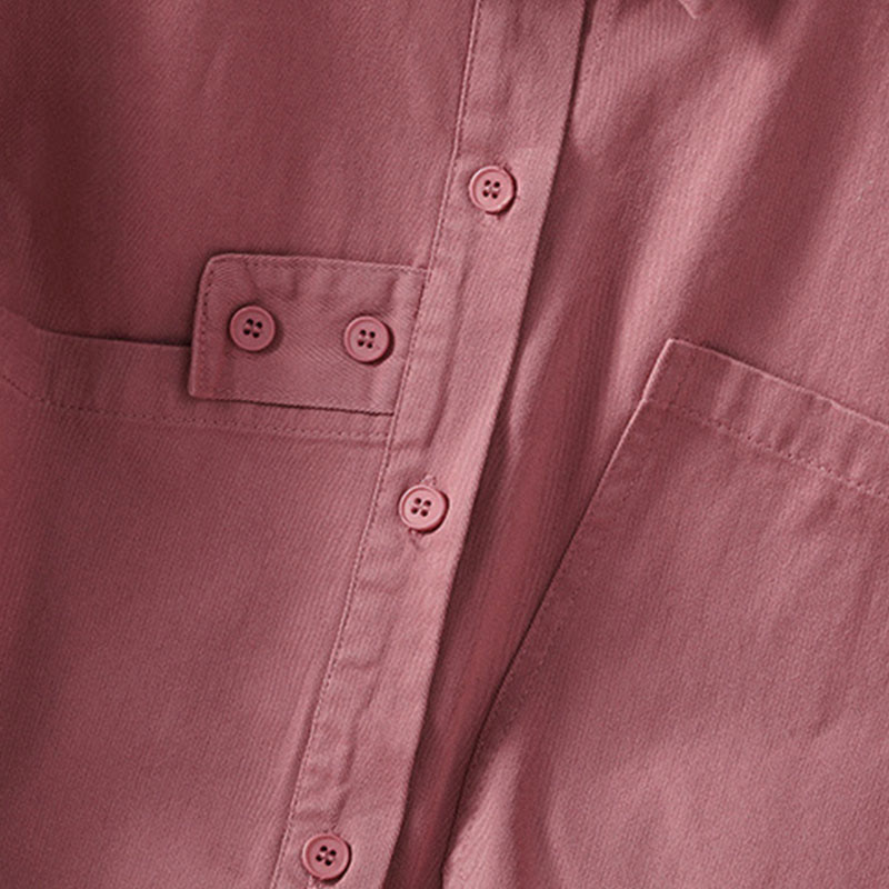Buddha Stones 春の無地ラペル長袖レディースコットンシャツ（ポケット付き） - image 4