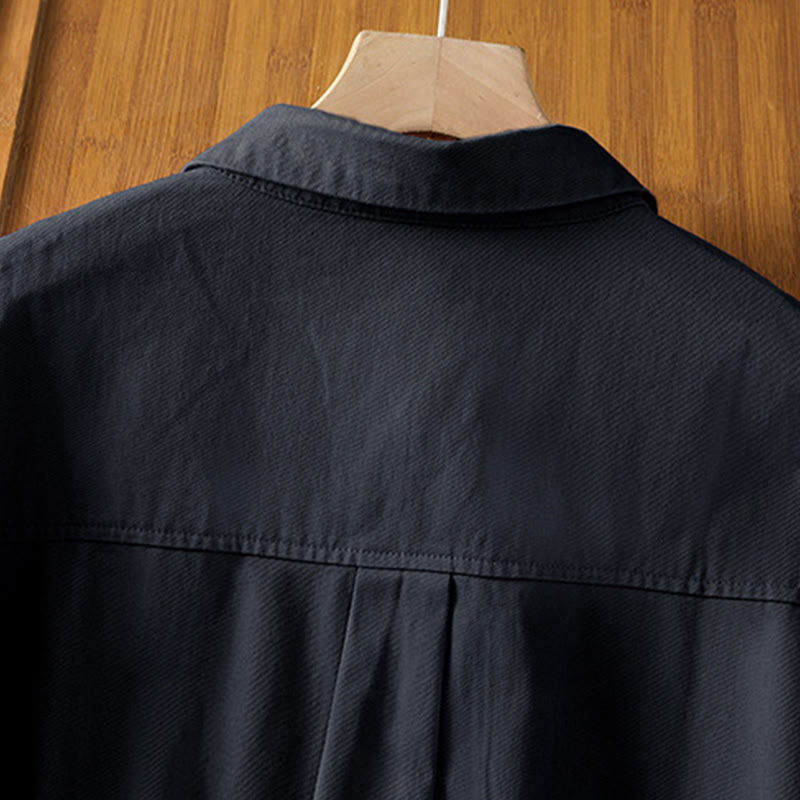 Buddha Stones 春の無地ラペル長袖レディースコットンシャツ（ポケット付き） - image 16