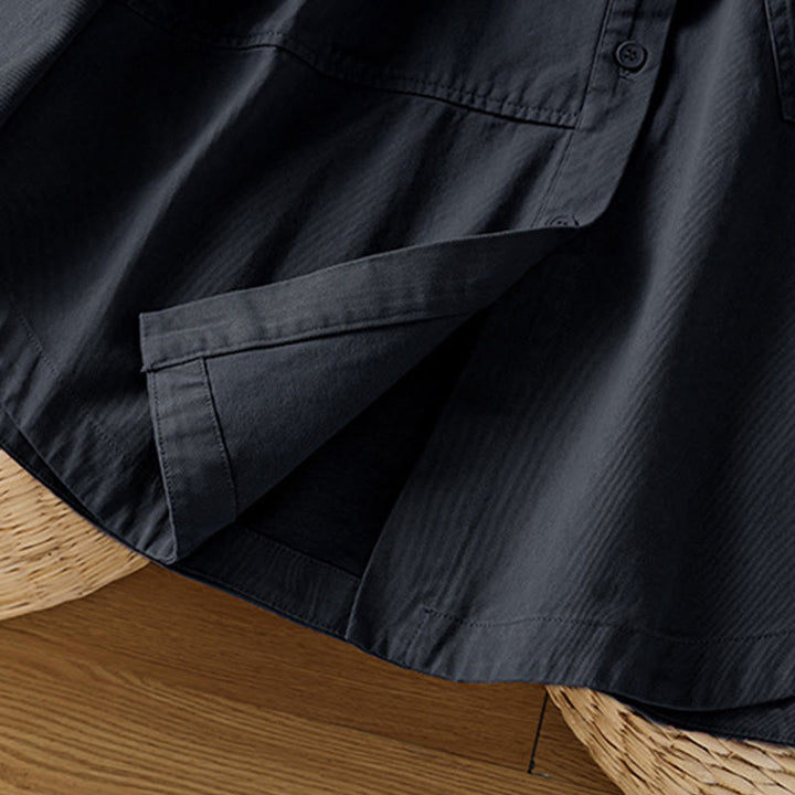 Buddha Stones 春の無地ラペル長袖レディースコットンシャツ（ポケット付き） - image 12