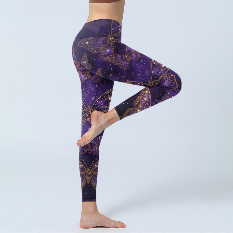 Buddha Stones ロマンティックなスタイルの蝶柄プリントジムレギンスレディースヨガパンツ - image 3