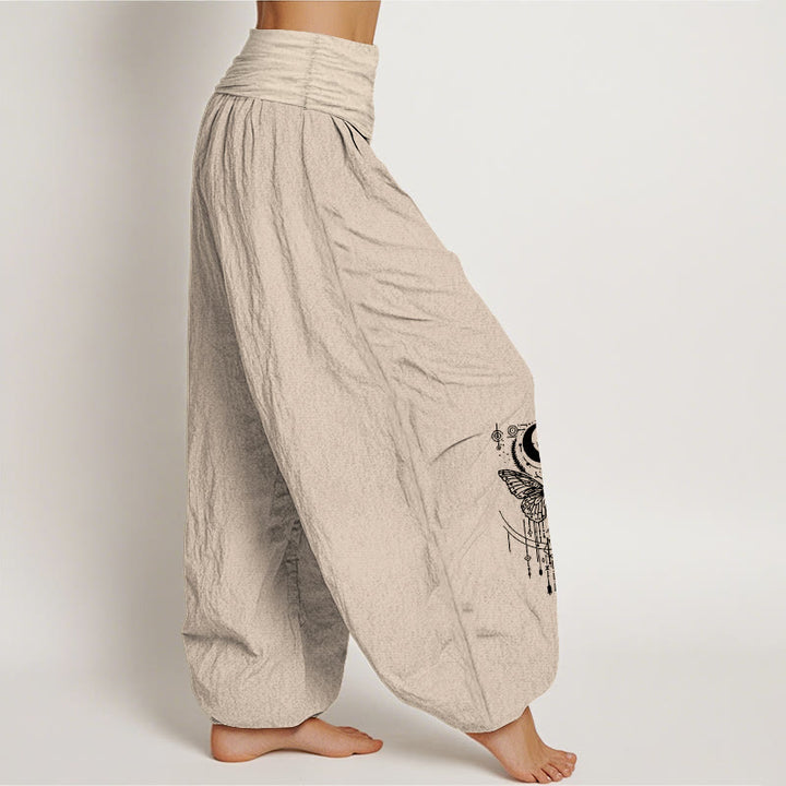Buddha Stones ピュアコットン ミニマリストデザイン アイムーン バタフライ柄 レディース 伸縮性ウエスト ハーレムパンツ - image 13