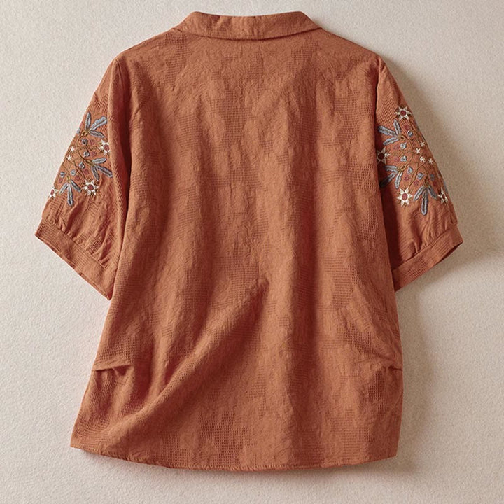 Buddha Stones カジュアル花柄ラペルレディースコットンTシャツ - image 16