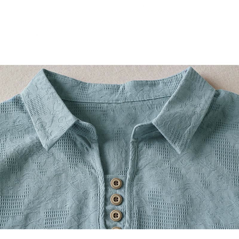 Buddha Stones カジュアル花柄ラペルレディースコットンTシャツ - image 14