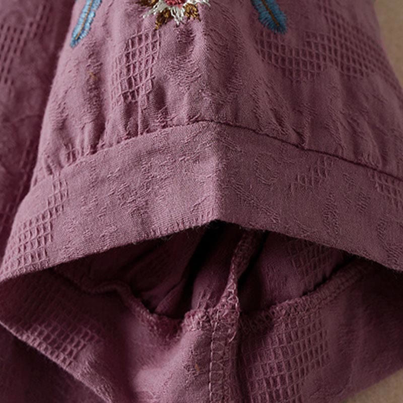 Buddha Stones カジュアル花柄ラペルレディースコットンTシャツ - image 3