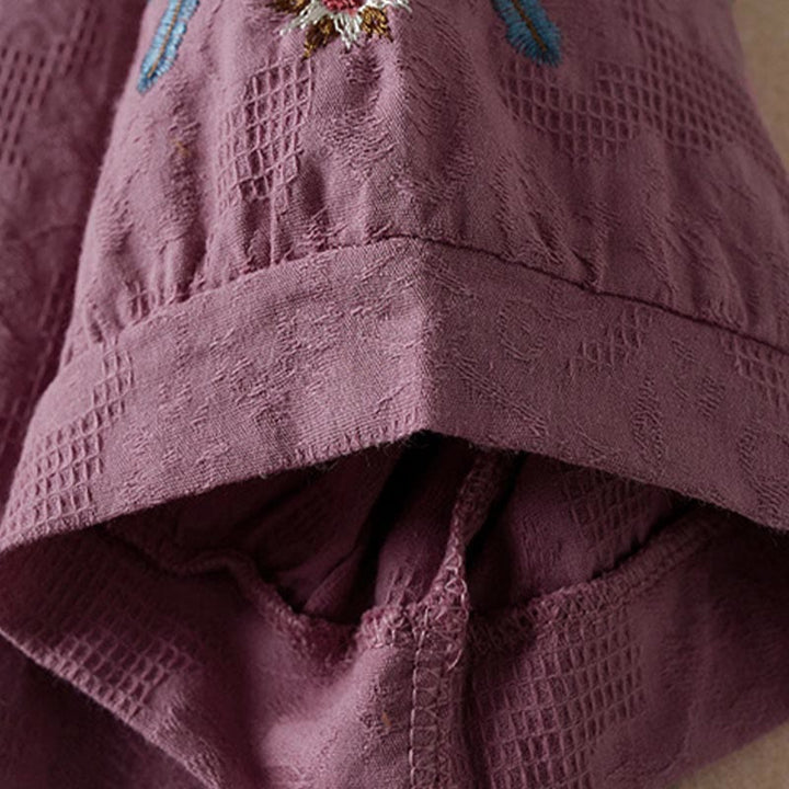 Buddha Stones カジュアル花柄ラペルレディースコットンTシャツ - image 3