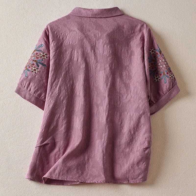 Buddha Stonesカジュアル花柄ラペルレディース半袖Tシャツ - image 1