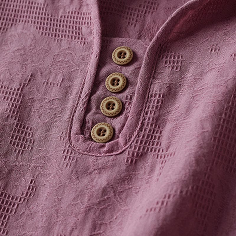 Buddha Stones カジュアル花柄ラペルレディースコットンTシャツ - image 2