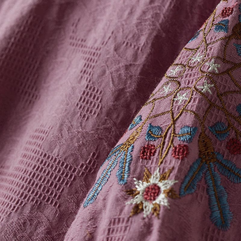 Buddha Stones カジュアル花柄ラペルレディースコットンTシャツ - image 4