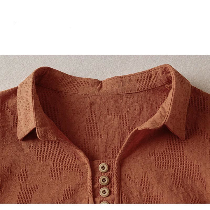 Buddha Stones カジュアル花柄ラペルレディースコットンTシャツ - image 22