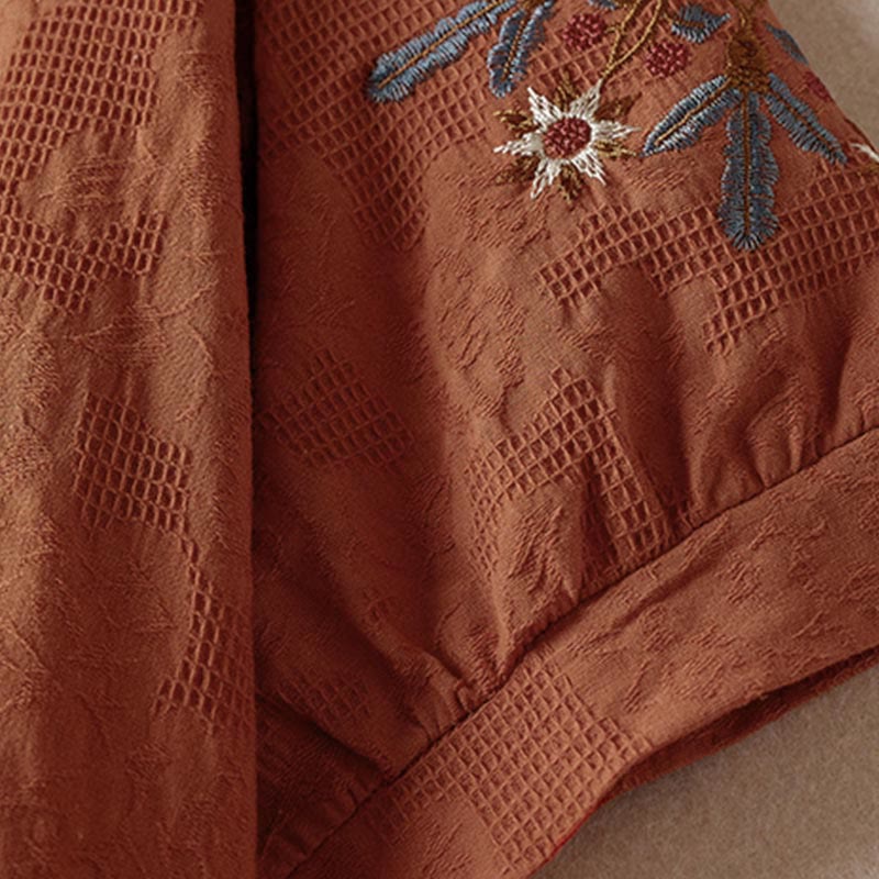 Buddha Stones カジュアル花柄ラペルレディースコットンTシャツ - image 17