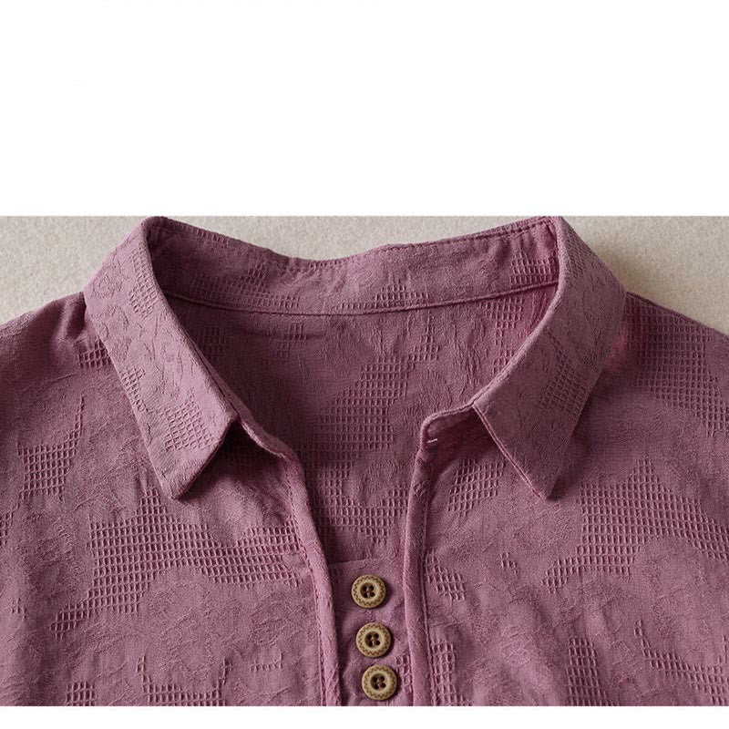 Buddha Stones カジュアル花柄ラペルレディースコットンTシャツ - image 7