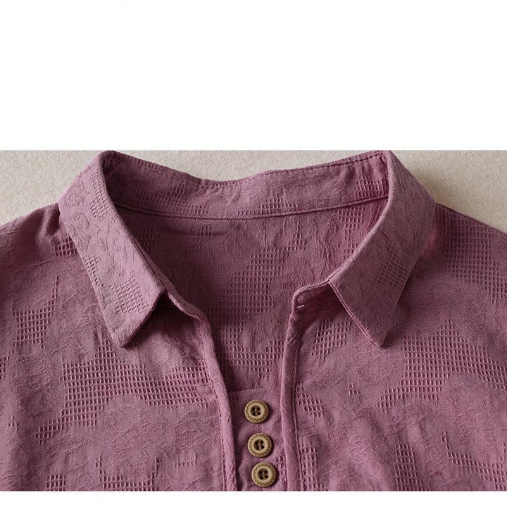 Buddha Stones カジュアル花柄ラペルレディースコットンTシャツ - image 7