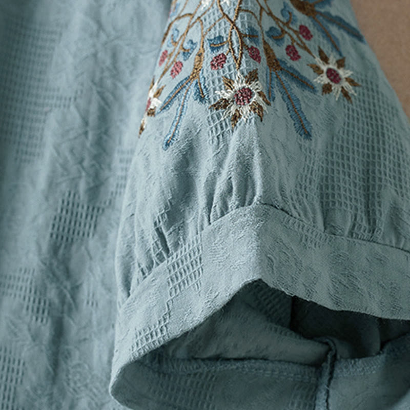 Buddha Stones カジュアル花柄ラペルレディースコットンTシャツ - image 10