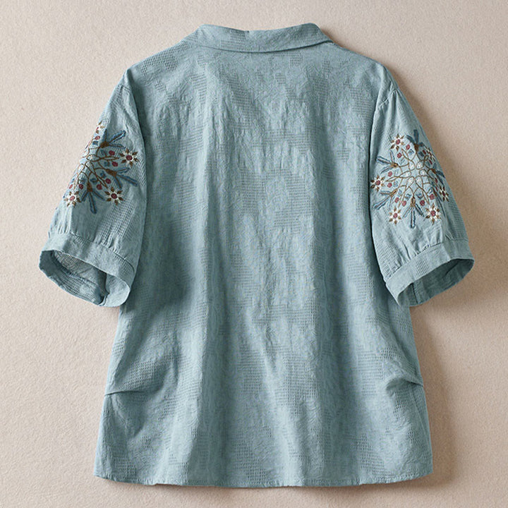 Buddha Stones カジュアル花柄ラペルレディースコットンTシャツ - image 9