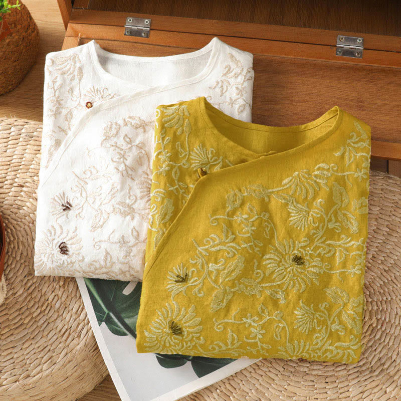 Buddha Stones カジュアル花柄クルーネックレディースコットンTシャツ - image 15