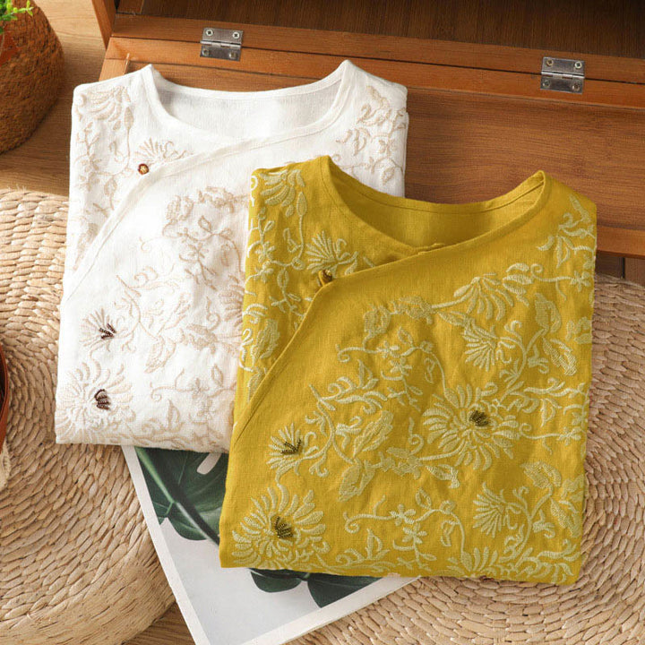 Buddha Stones カジュアル花柄クルーネックレディースコットンTシャツ - image 15