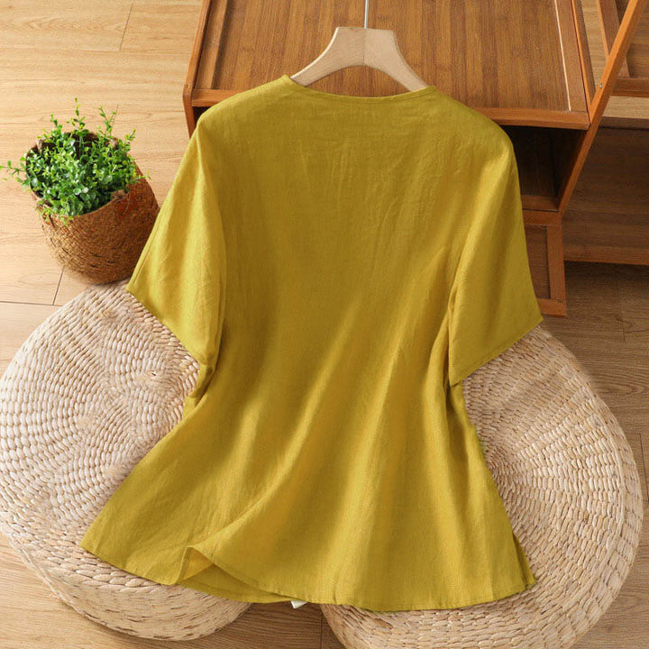 Buddha Stones カジュアル花柄クルーネックレディースコットンTシャツ - image 1