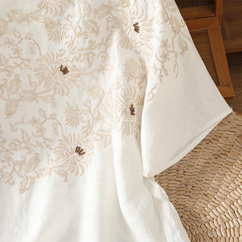 Buddha Stones カジュアル花柄クルーネックレディースコットンTシャツ - image 4