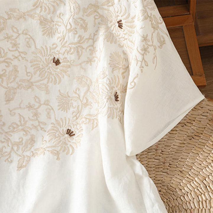 Buddha Stones カジュアル花柄クルーネックレディースコットンTシャツ - image 4