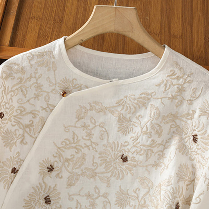 Buddha Stones カジュアル花柄クルーネックレディースコットンTシャツ - image 2